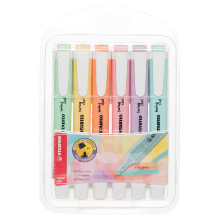 STABILO Swing Cool Highlighter Pen Pastel - Pack of 6 (Assorted Colours)