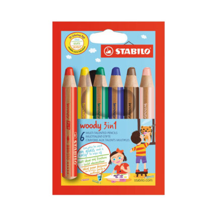 STABILO Woody Colour Pencil 3-in-1 - Wallet of 6 (Assorted Colours)