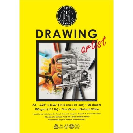 Art Essentials Drawing Artist Natural White Fine Grain 180 GSM Papers