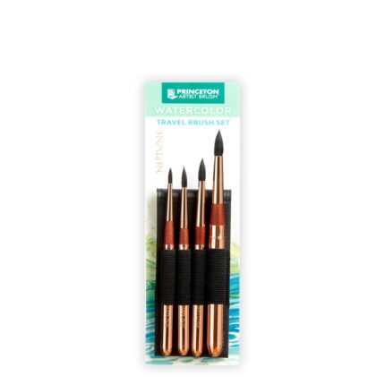  Princeton Artist Brush Neptune Series 4750 - 4-Piece Synthetic  Squirrel Watercolor Paint Brush Set- Includes Aquarelle ¾” Oval Wash ½ & 2  Round Brushes Sizes 4 & 12