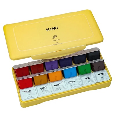 HIMI Gouache Paints 30 ML Jelly Cups X 18 Colours Set - Yellow Case