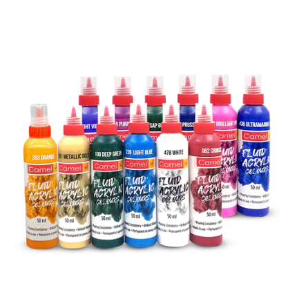 Camel Fluid Acrylic Colours 18 Shades of 50ml Multicolor- Open Stock