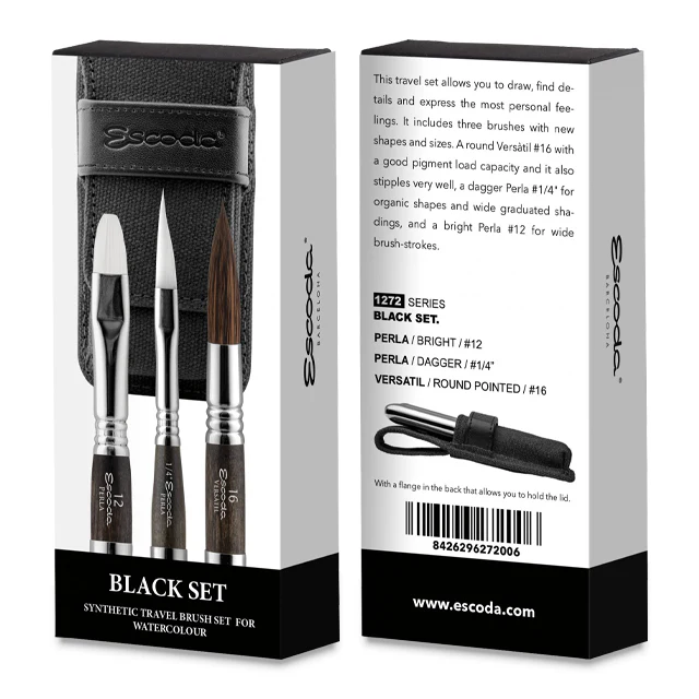 ESCODA TRAVEL BRUSH SET SYNTHETIC - BLACK SET OF 3