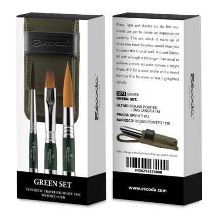 ESCODA TRAVEL BRUSH SET SYNTHETIC – GREEN SET OF 3