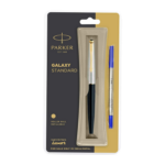 Parker Galaxy Standard Gold Trim Roller Ball Pen - Black Ultra Fine Navigator Roller Ball Refill, Blue