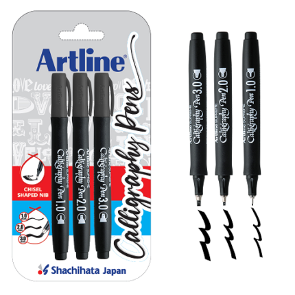 artline calligraphy pen set of black